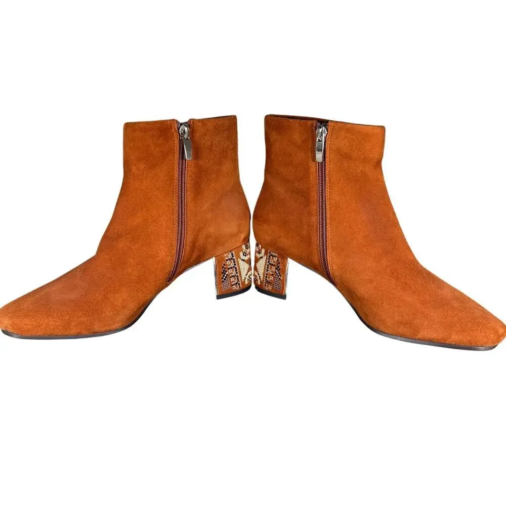 Azura Pizzazz Rust Suede Booties‎ With Heel Women’s Size 38 / 7.5 US